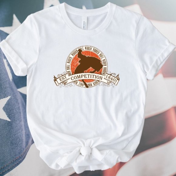 Retro Country Style T-Shirt Bull Rider Competition - Picture 1 of 2